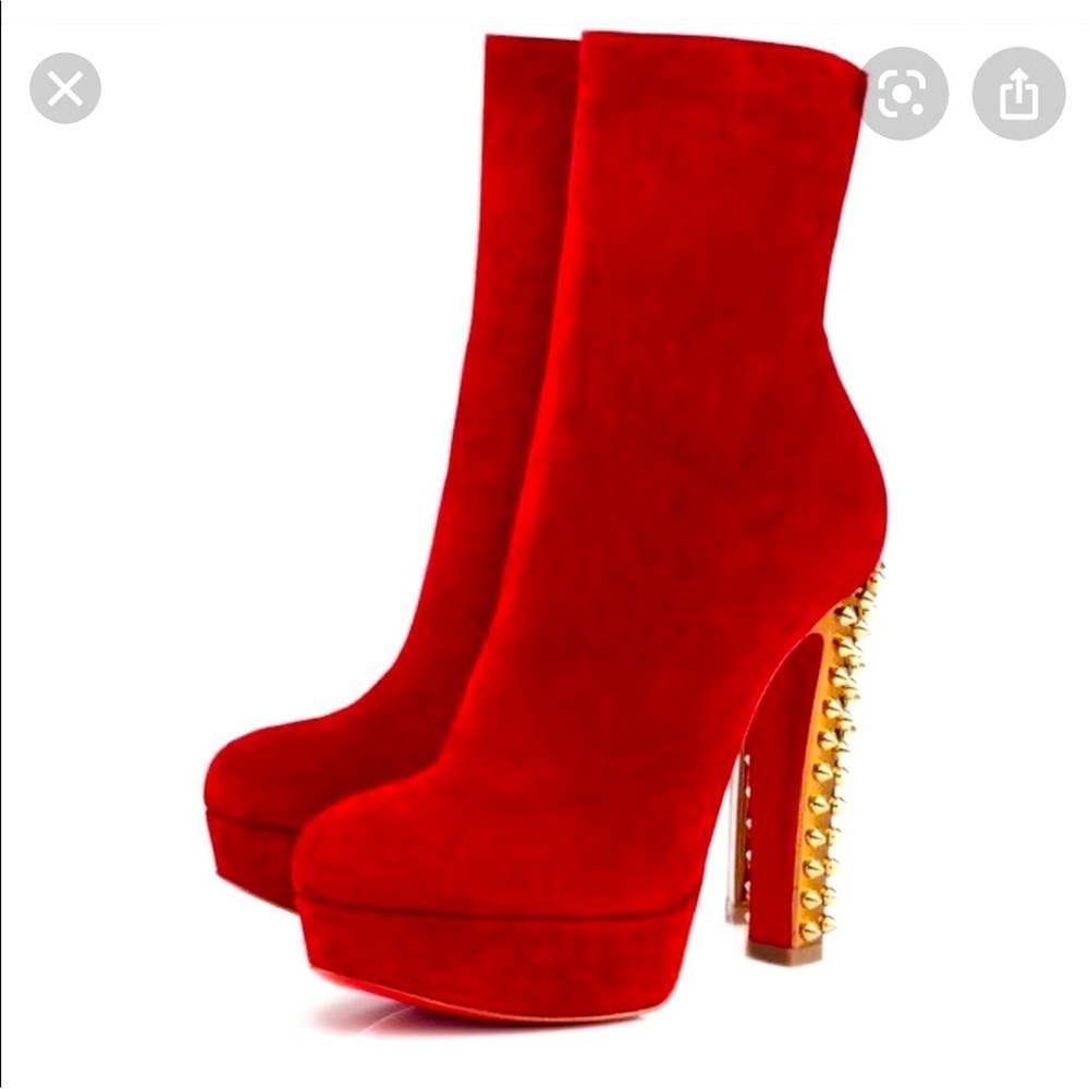 Christian Louboutin Red Suede Taclou Booty spike heel 140mm Ankle Boots EU 38